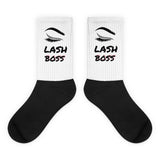 White lash boss black foot socks